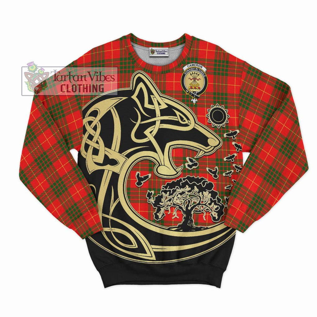 Cameron Modern Tartan Sweatshirt with Family Crest Celtic Wolf Style - Tartan Vibes Clothing