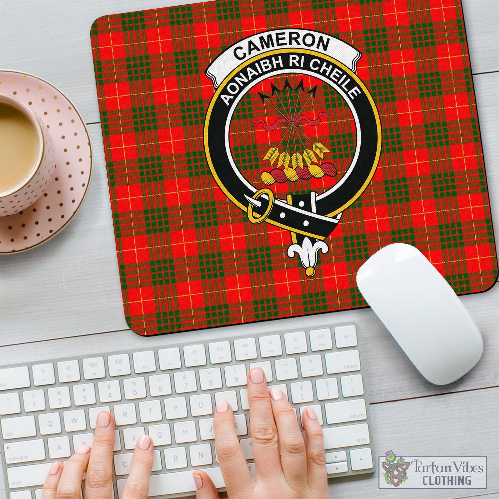 Tartan Vibes Clothing Cameron Modern Tartan Mouse Pad with Family Crest