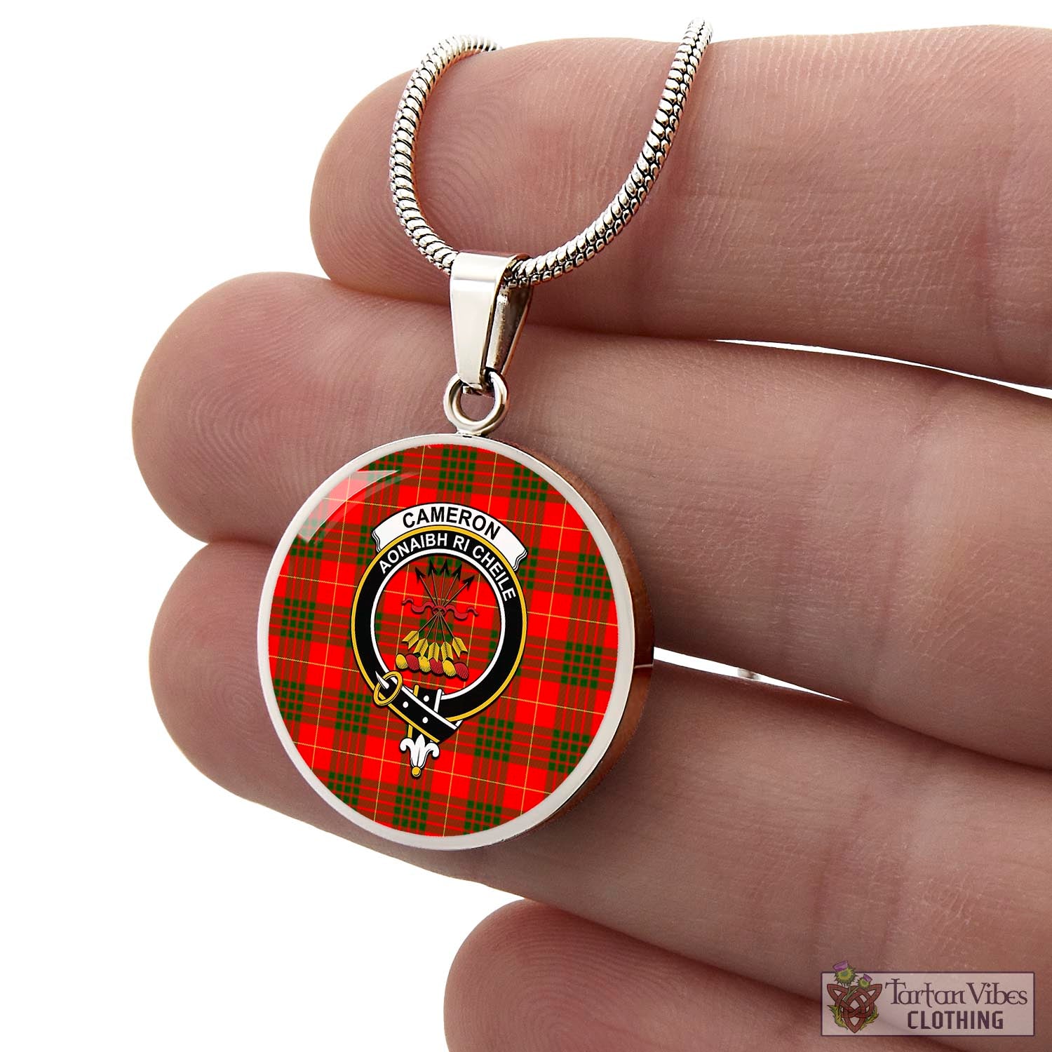 Tartan Vibes Clothing Cameron Modern Tartan Circle Necklace with Family Crest