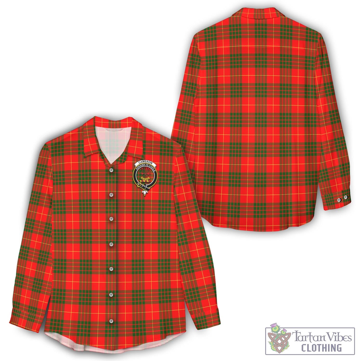 Tartan Vibes Clothing Cameron Modern Tartan Womens Casual Shirt with Family Crest