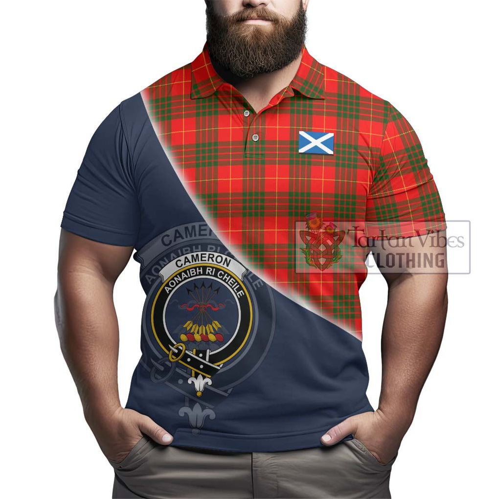 Cameron Modern Tartan Polo Shirt with Personalised National Flag and Family Crest Half Style - Tartanvibesclothing Shop