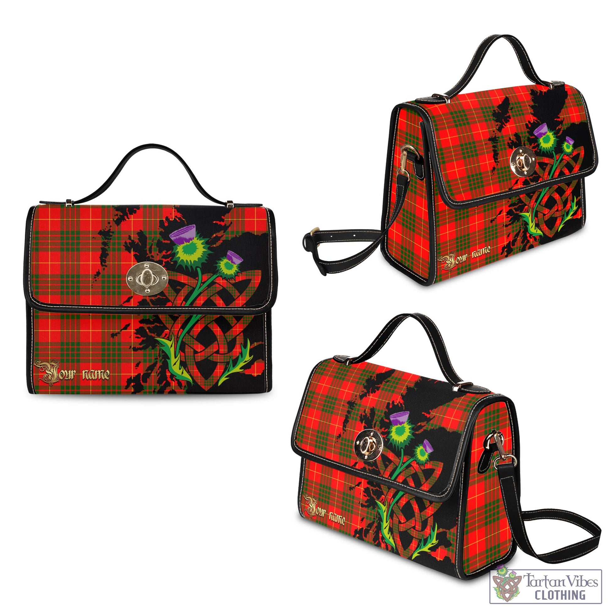 Tartan Vibes Clothing Cameron Modern Tartan Waterproof Canvas Bag with Scotland Map and Thistle Celtic Accents