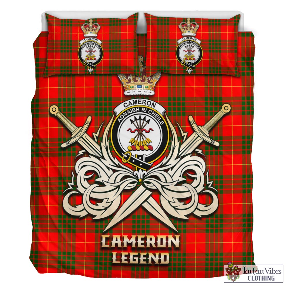 Tartan Vibes Clothing Cameron Modern Tartan Bedding Set with Clan Crest and the Golden Sword of Courageous Legacy