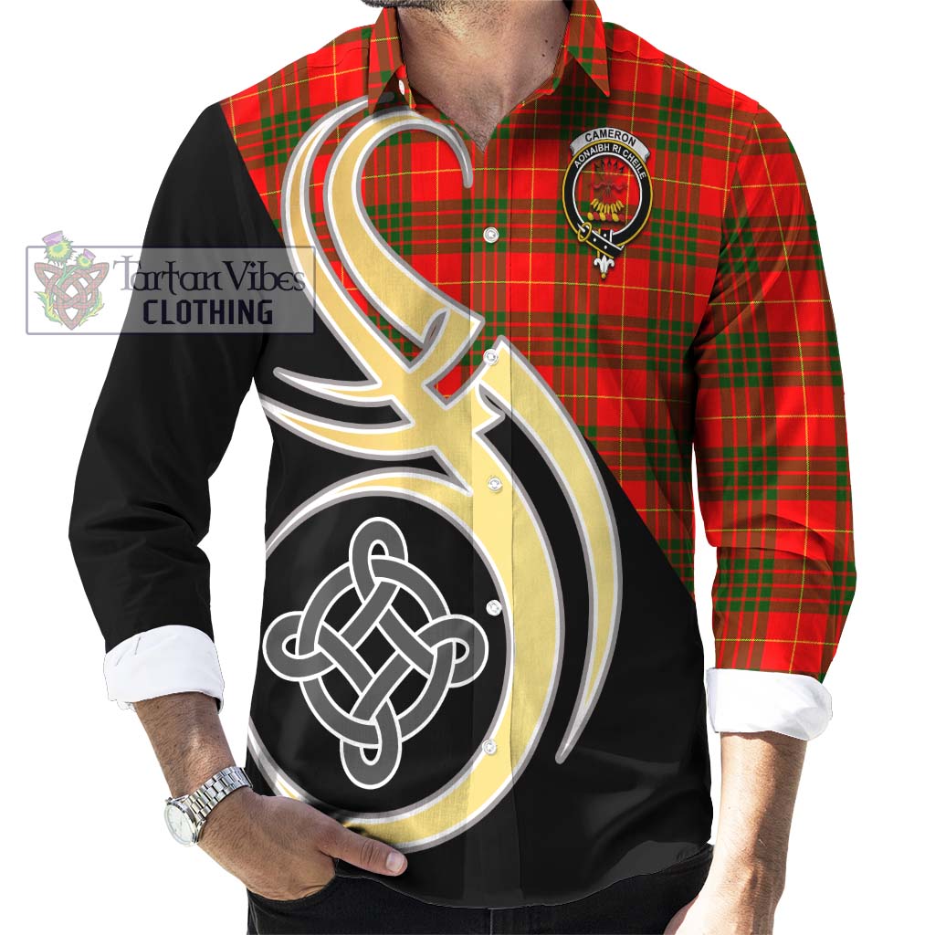 Cameron Modern Tartan Long Sleeve Button Shirt with Family Crest and Celtic Symbol Style - Tartan Vibes Clothing