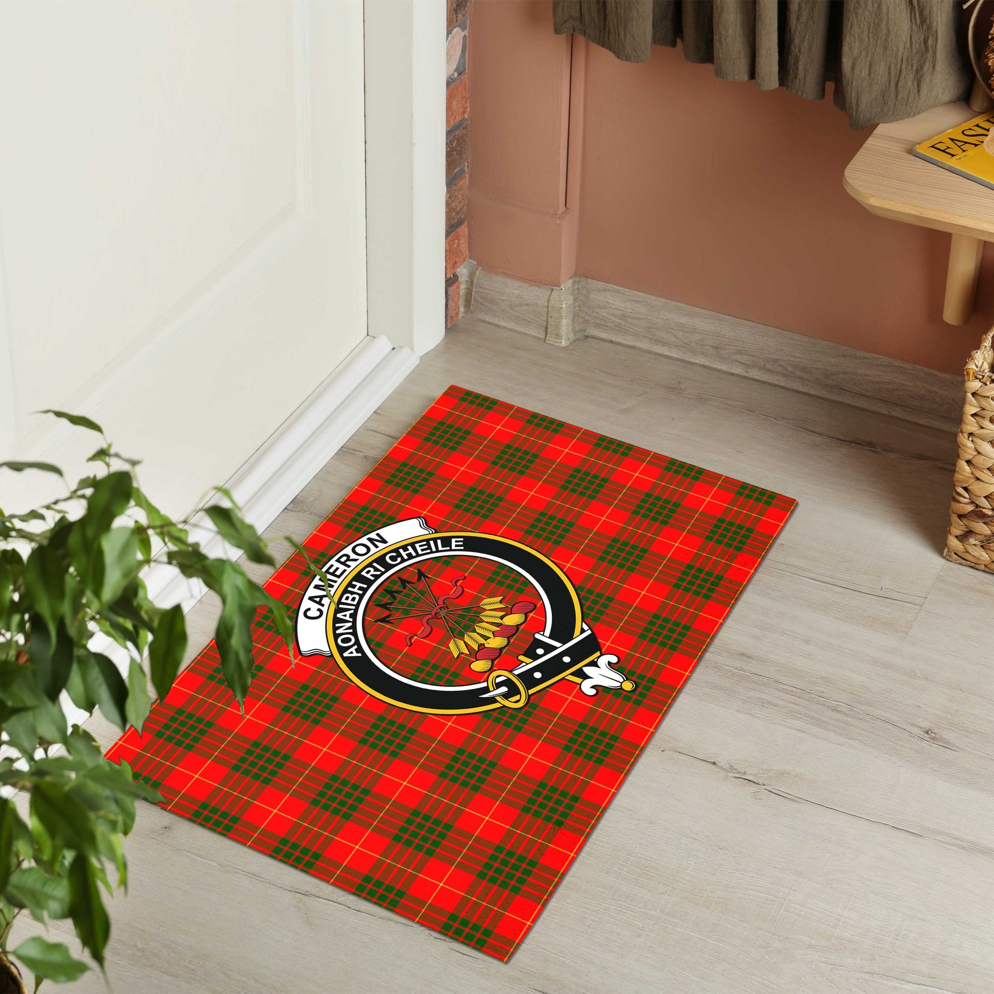 Cameron Modern Tartan Door Mat with Family Crest - Tartanvibesclothing