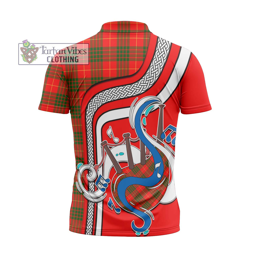 Cameron Modern Tartan Zipper Polo Shirt with Epic Bagpipe Style - Tartanvibesclothing Shop