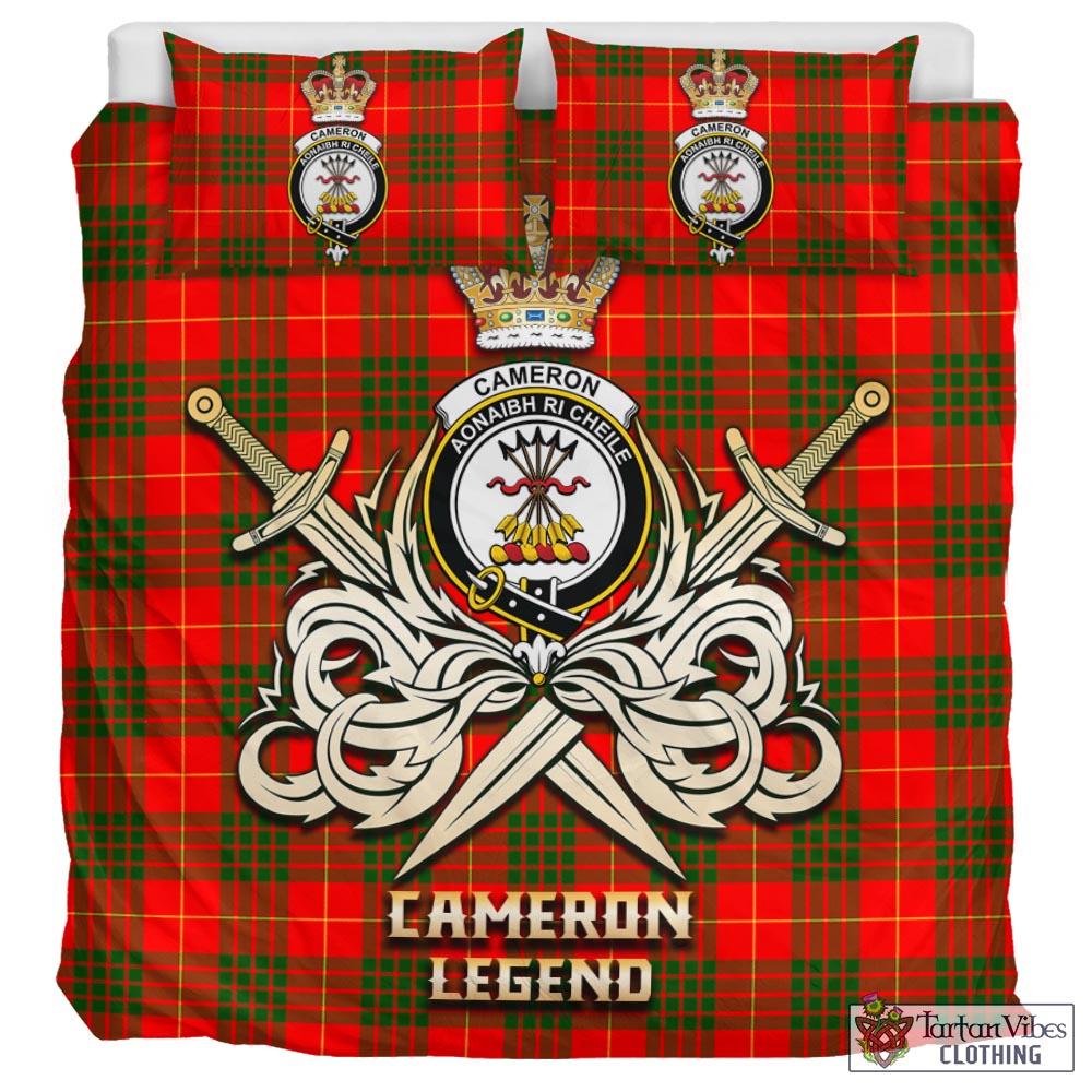 Tartan Vibes Clothing Cameron Modern Tartan Bedding Set with Clan Crest and the Golden Sword of Courageous Legacy