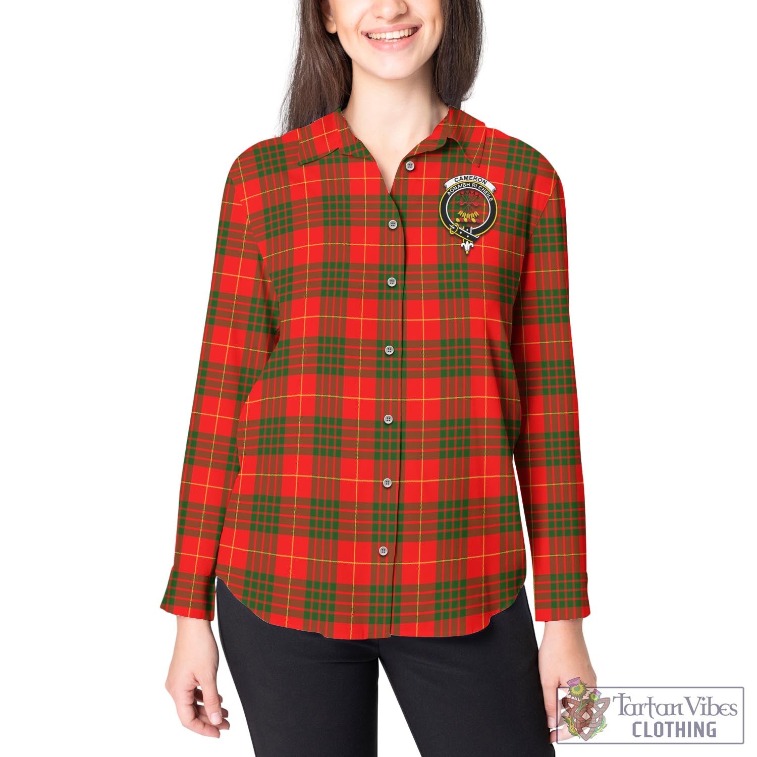 Tartan Vibes Clothing Cameron Modern Tartan Womens Casual Shirt with Family Crest