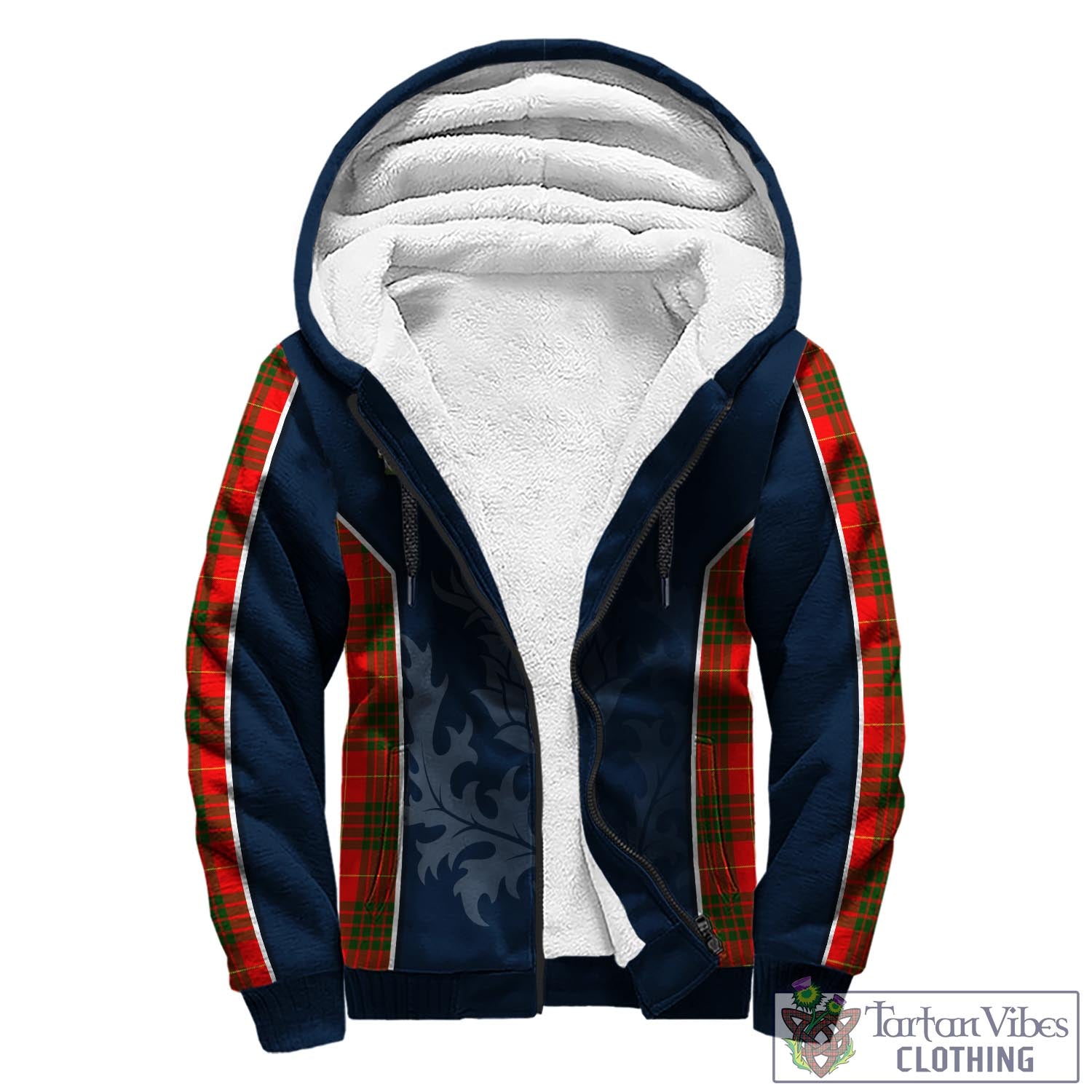 Tartan Vibes Clothing Cameron Modern Tartan Sherpa Hoodie with Family Crest and Scottish Thistle Vibes Sport Style