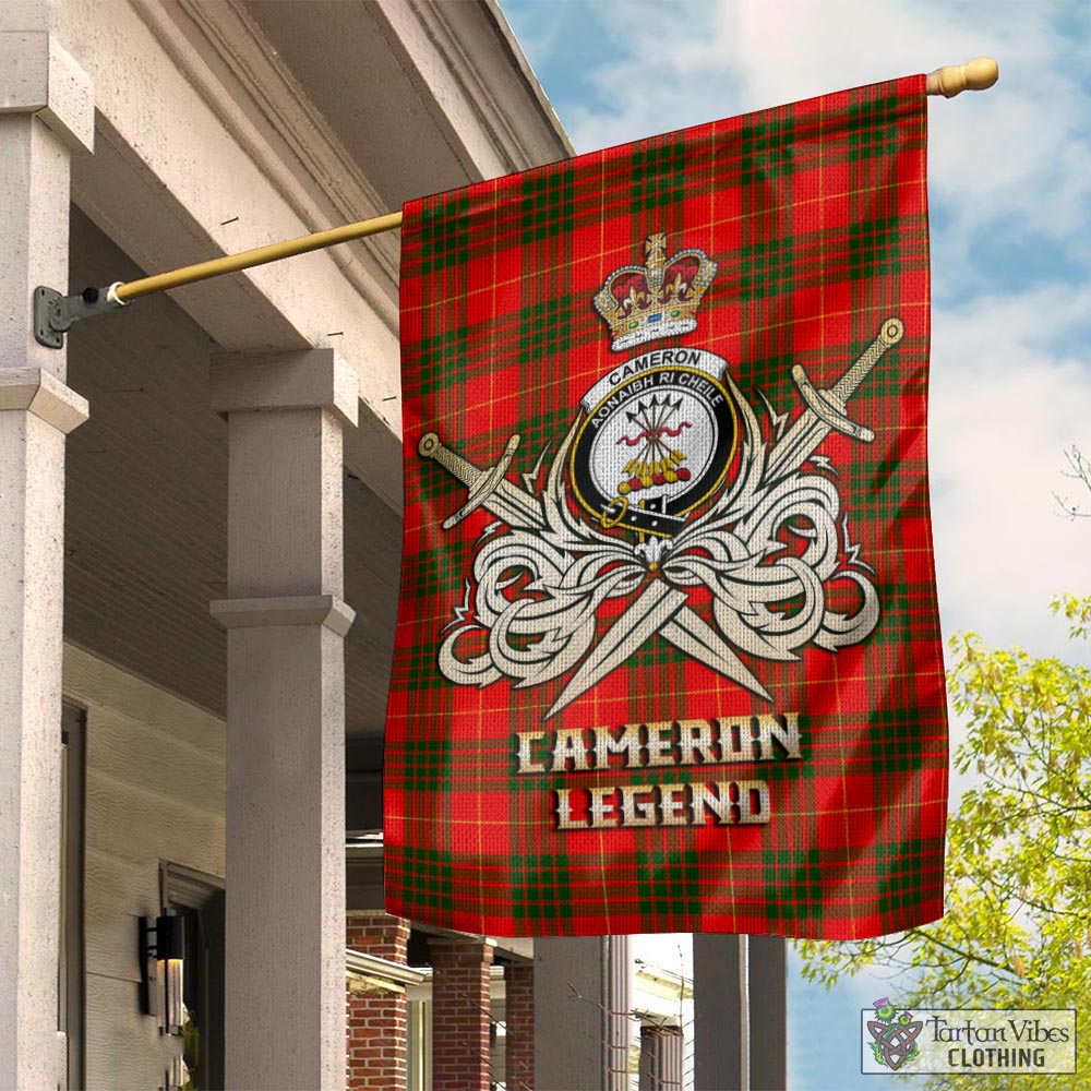 Tartan Vibes Clothing Cameron Modern Tartan Flag with Clan Crest and the Golden Sword of Courageous Legacy