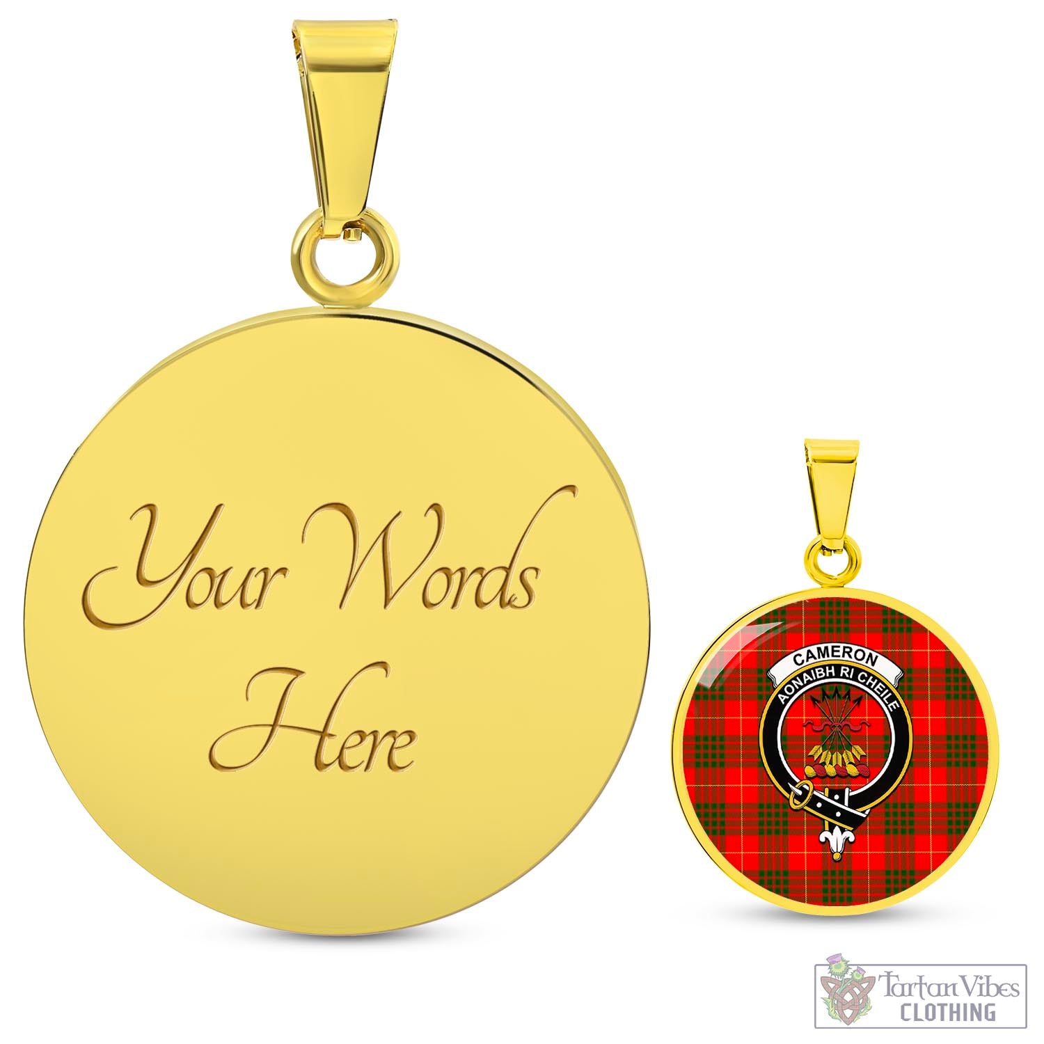 Tartan Vibes Clothing Cameron Modern Tartan Circle Necklace with Family Crest