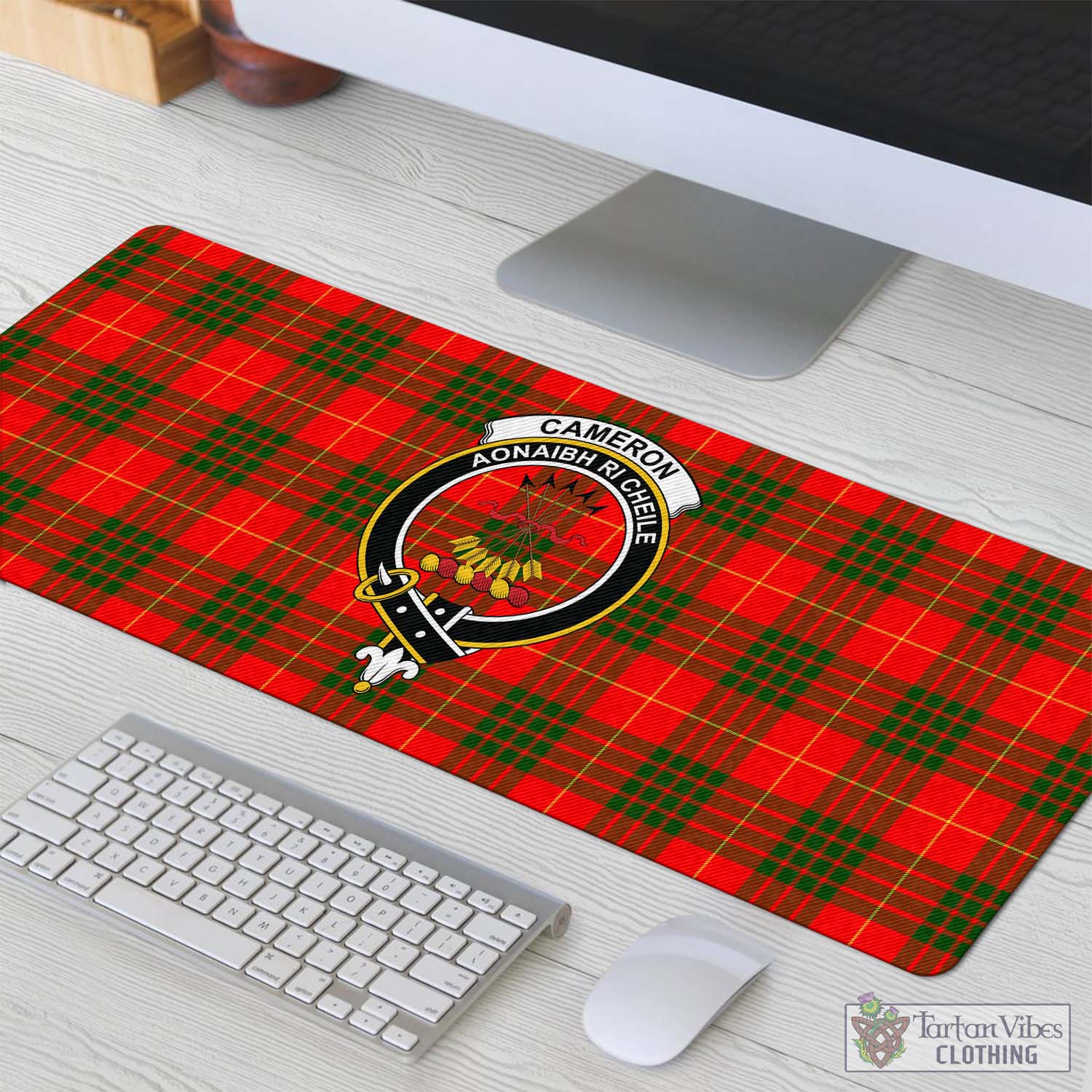 Tartan Vibes Clothing Cameron Modern Tartan Mouse Pad with Family Crest