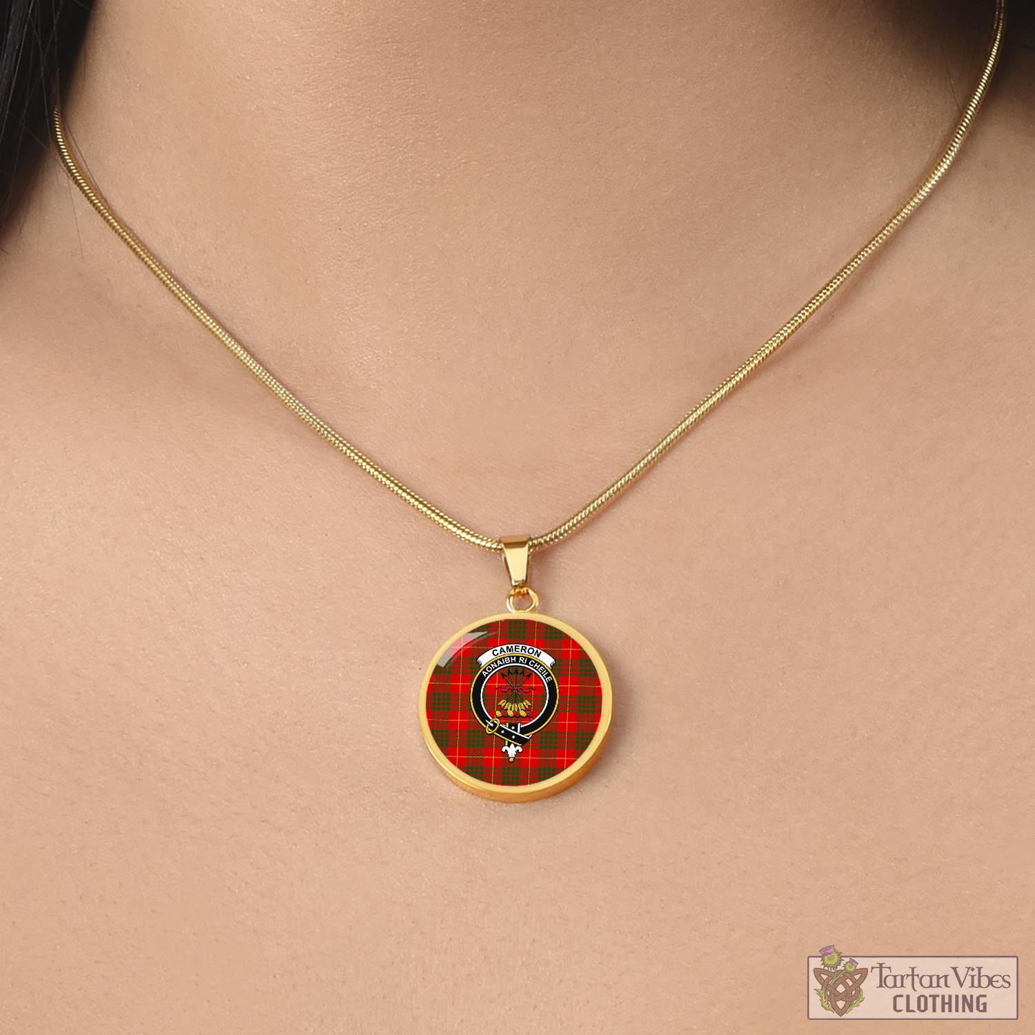 Tartan Vibes Clothing Cameron Modern Tartan Circle Necklace with Family Crest