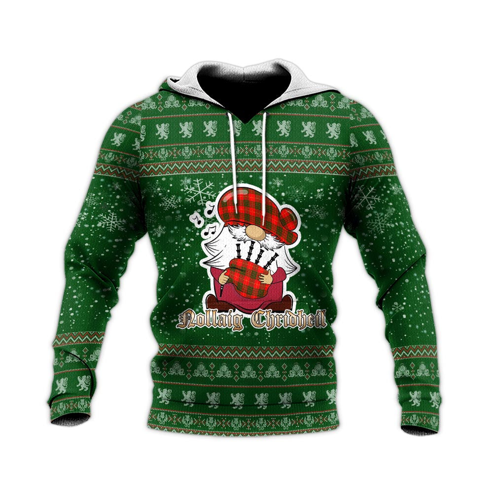 Cameron Modern Clan Christmas Knitted Hoodie with Funny Gnome Playing Bagpipes - Tartanvibesclothing