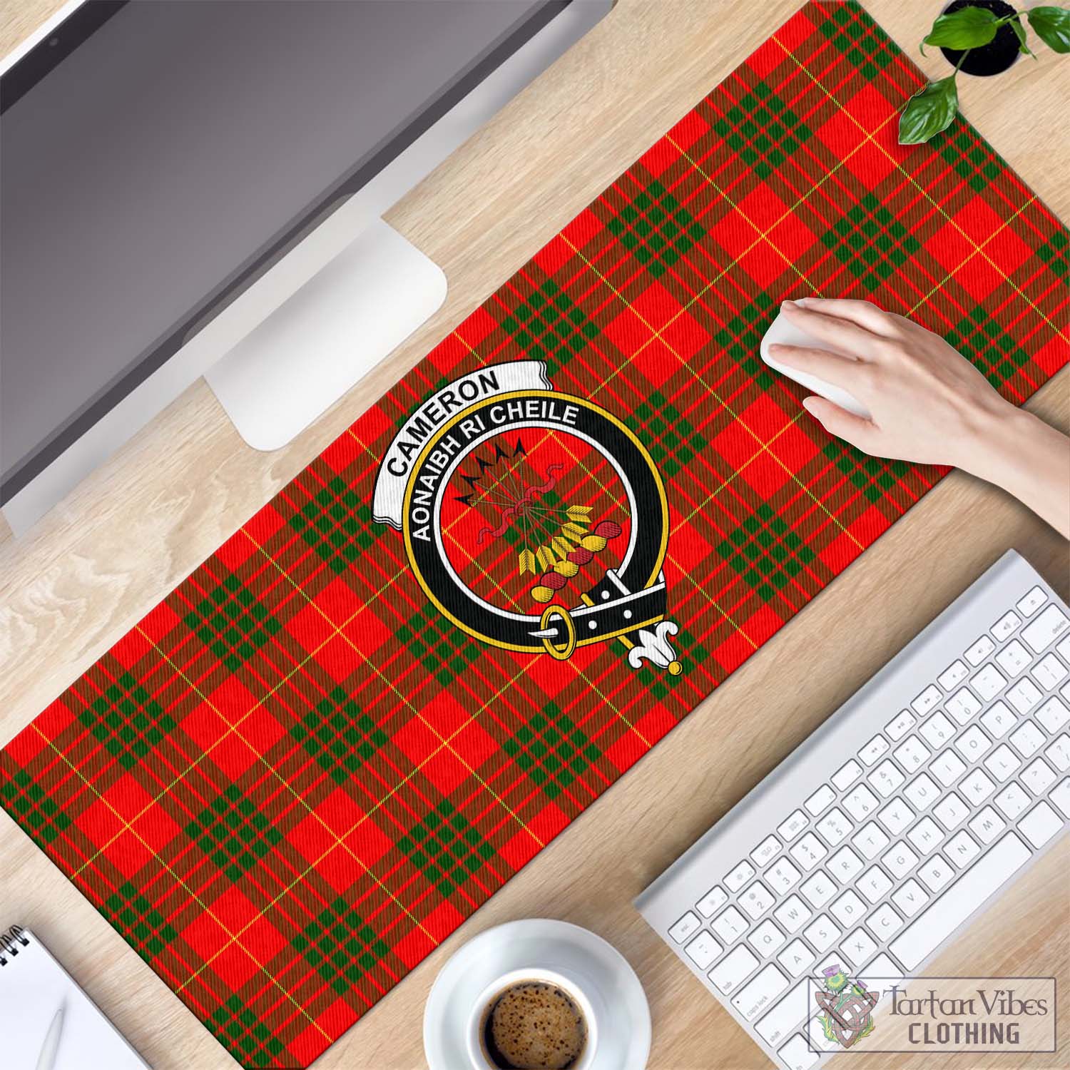 Tartan Vibes Clothing Cameron Modern Tartan Mouse Pad with Family Crest