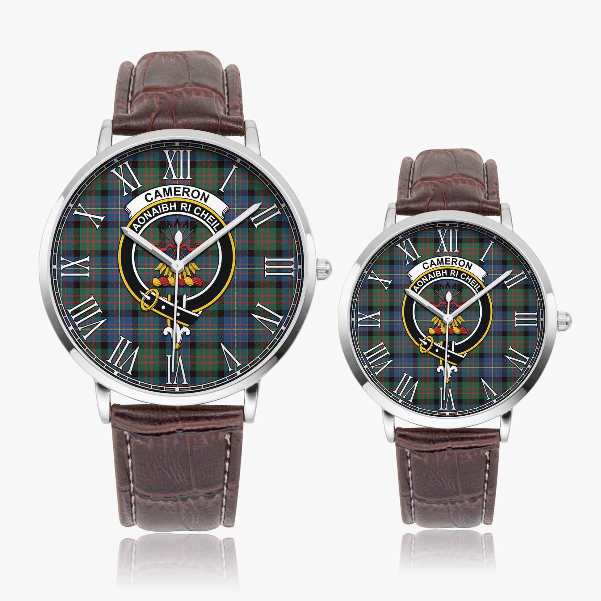 Cameron of Erracht Ancient Tartan Family Crest Leather Strap Quartz Watch - Tartanvibesclothing