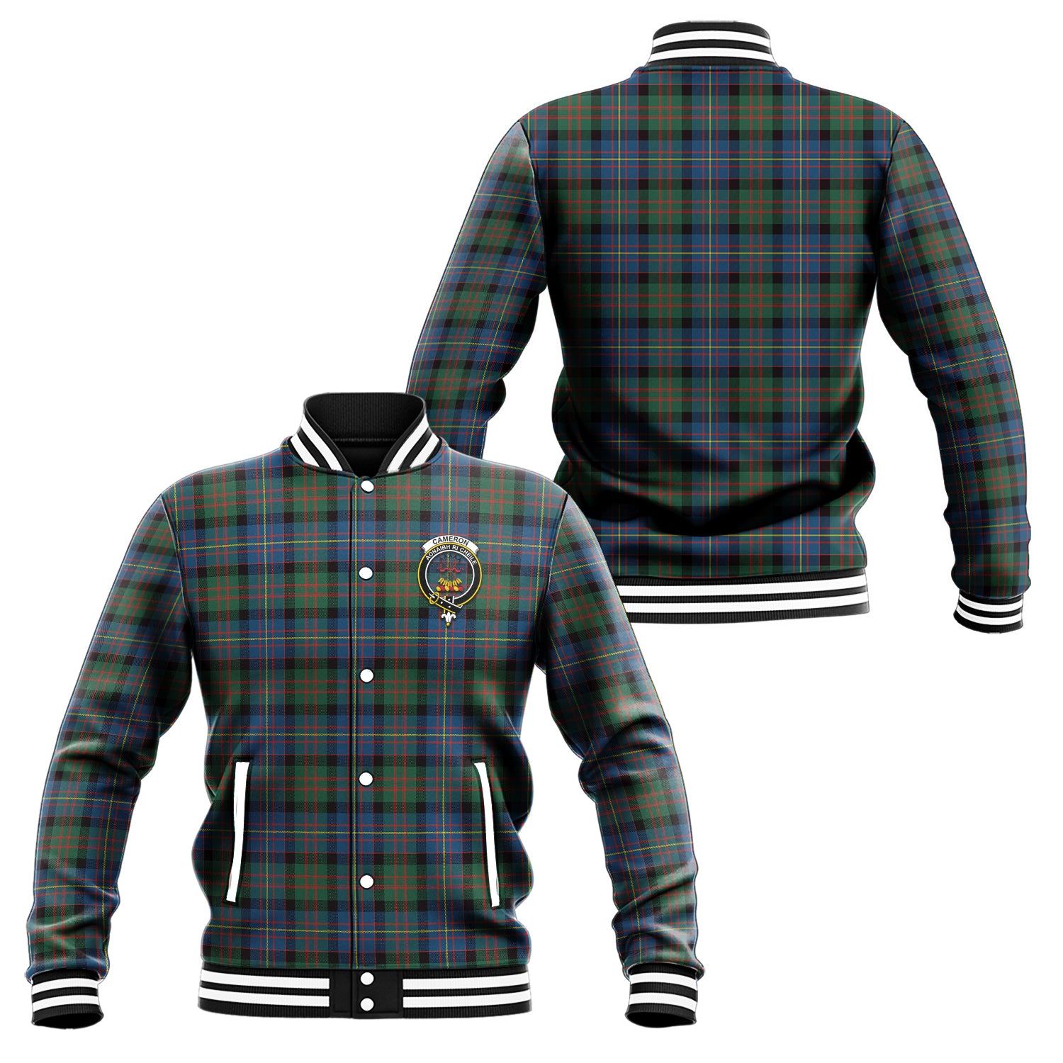 Cameron of Erracht Ancient Tartan Baseball Jacket with Family Crest Unisex - Tartan Vibes Clothing