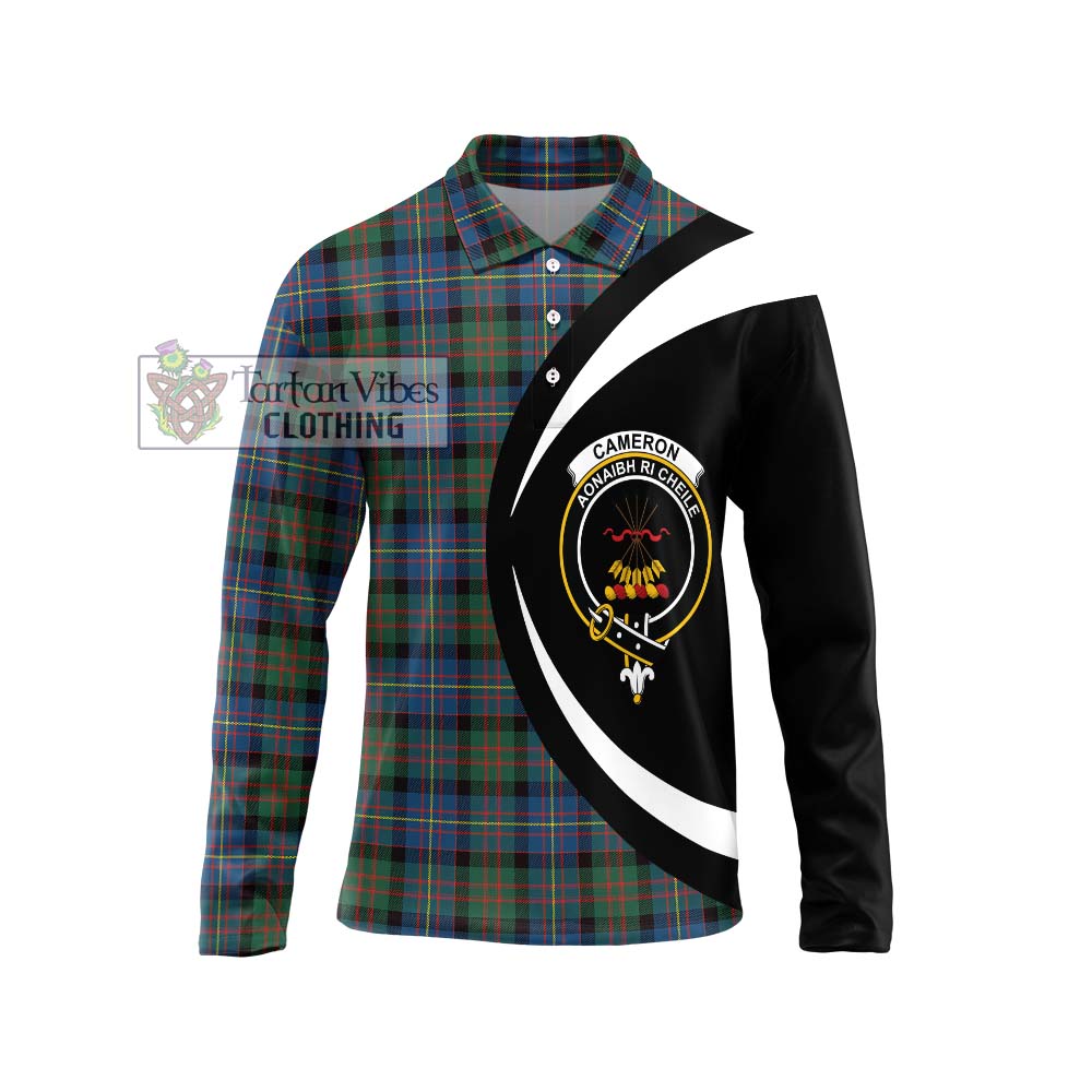 Cameron of Erracht Ancient Tartan Long Sleeve Polo Shirt with Family Crest Circle Style Unisex - Tartan Vibes Clothing