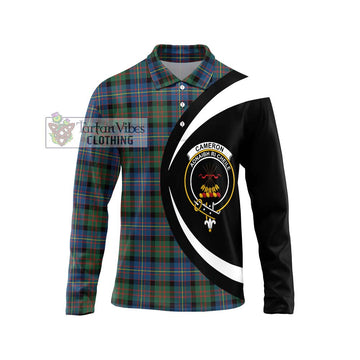 Cameron of Erracht Ancient Tartan Long Sleeve Polo Shirt with Family Crest Circle Style