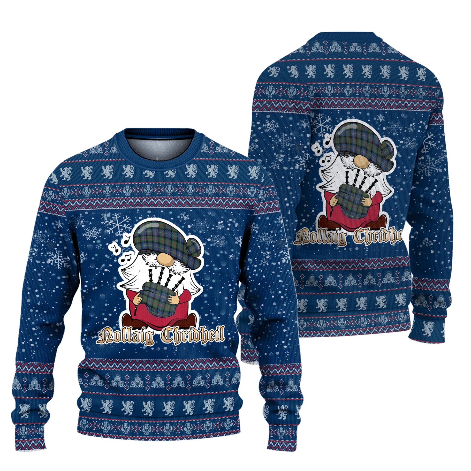 Cameron of Erracht Ancient Clan Christmas Family Knitted Sweater with Funny Gnome Playing Bagpipes Unisex Blue - Tartanvibesclothing