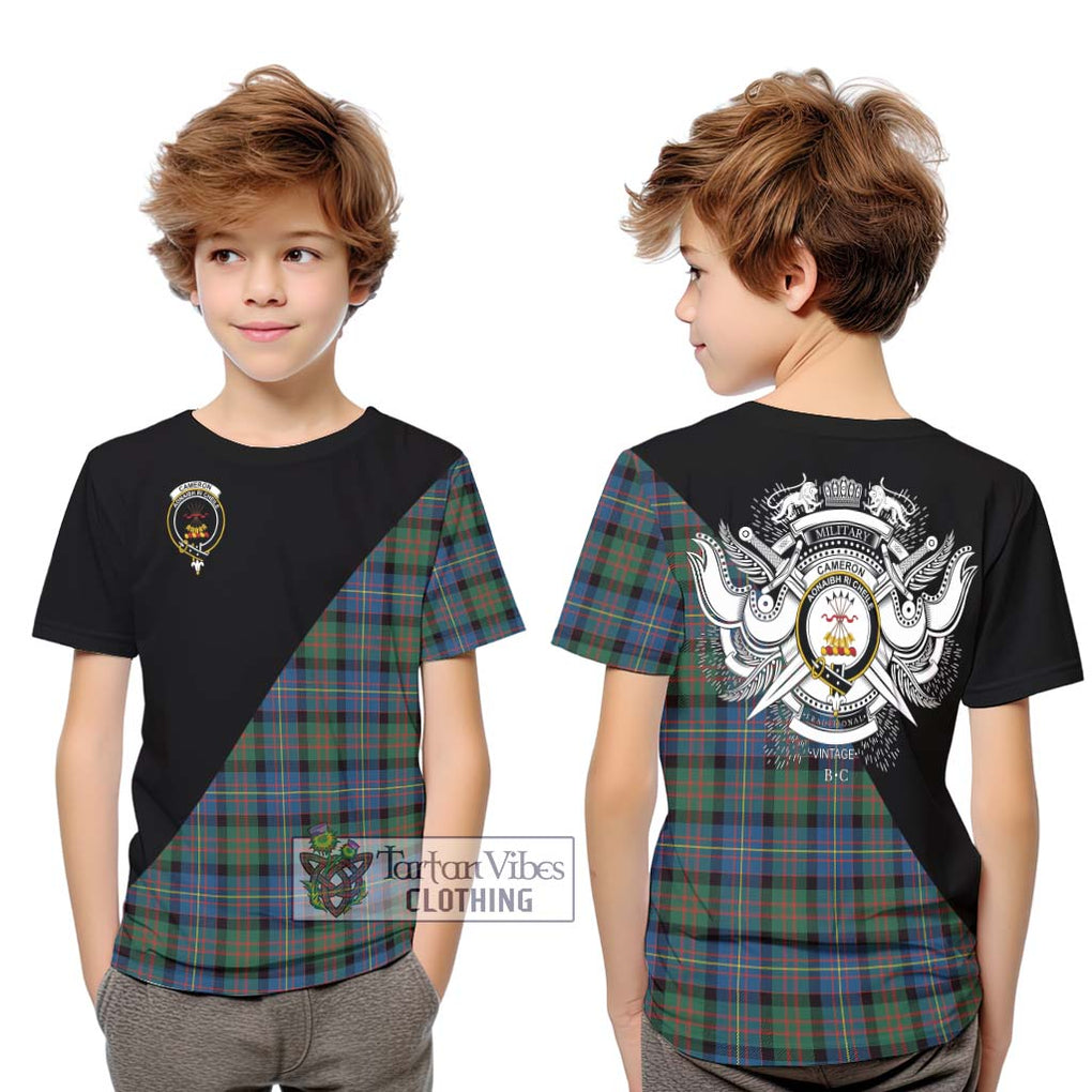 Cameron of Erracht Ancient Tartan Kid T-Shirt with Family Crest and Military Logo Style Youth XL Size14 - Tartanvibesclothing Shop