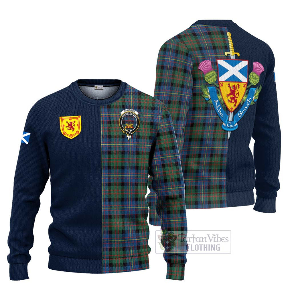 Tartan Vibes Clothing Cameron of Erracht Ancient Tartan Knitted Sweater with Scottish Lion Royal Arm Half Style