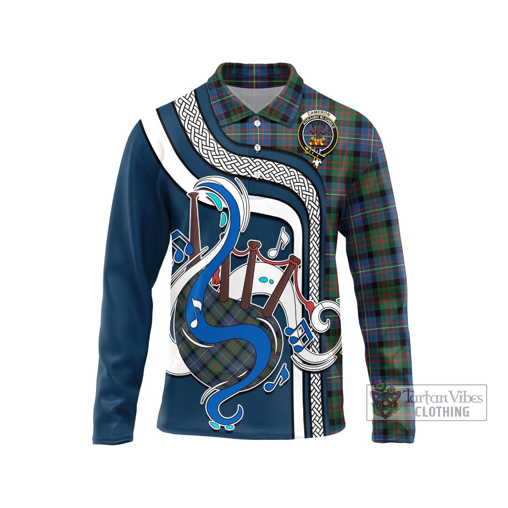 Tartan Vibes Clothing Cameron of Erracht Ancient Tartan Long Sleeve Polo Shirt with Epic Bagpipe Style