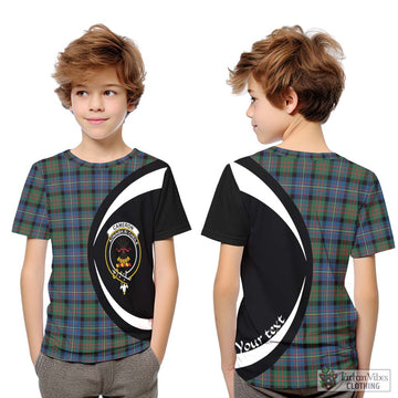 Cameron of Erracht Ancient Tartan Kid T-Shirt with Family Crest Circle Style