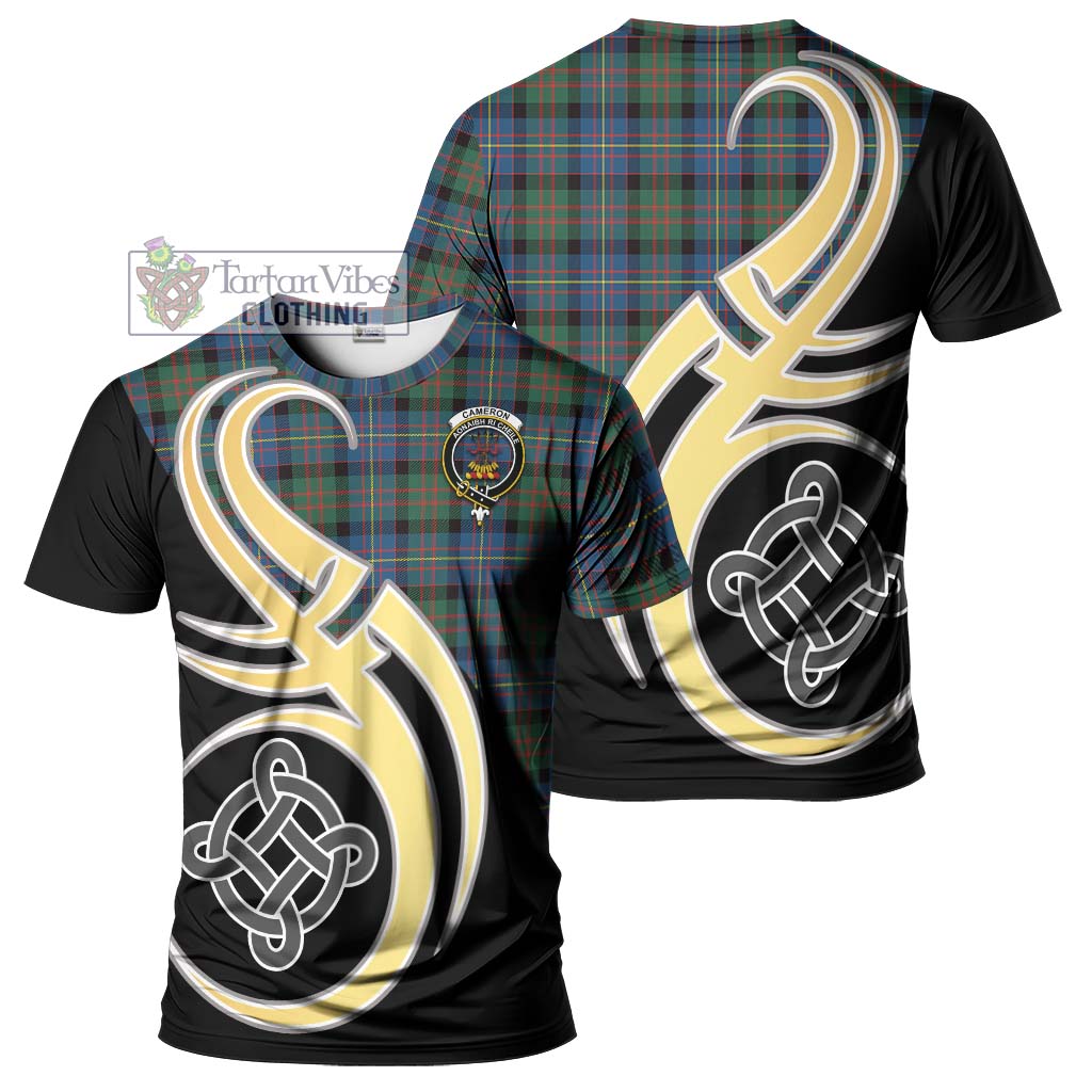 Tartan Vibes Clothing Cameron of Erracht Ancient Tartan T-Shirt with Family Crest and Celtic Symbol Style