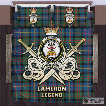 Cameron of Erracht Ancient Tartan Bedding Set with Clan Crest and the Golden Sword of Courageous Legacy