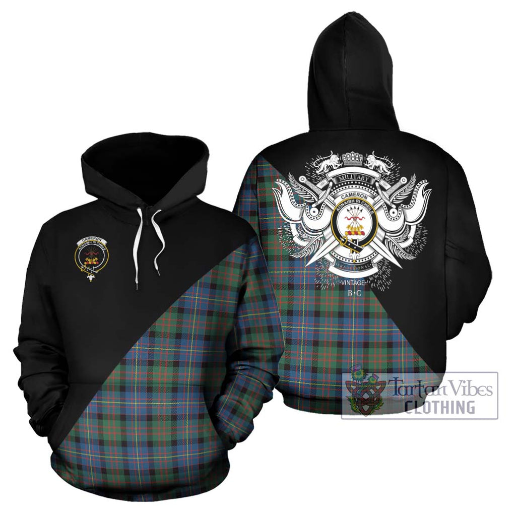 Cameron of Erracht Ancient Tartan Hoodie with Family Crest and Military Logo Style Zip Hoodie - Tartanvibesclothing Shop