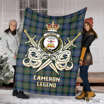 Cameron of Erracht Ancient Tartan Blanket with Clan Crest and the Golden Sword of Courageous Legacy