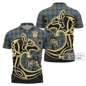 Cameron of Erracht Ancient Tartan Zipper Polo Shirt with Family Crest Celtic Wolf Style