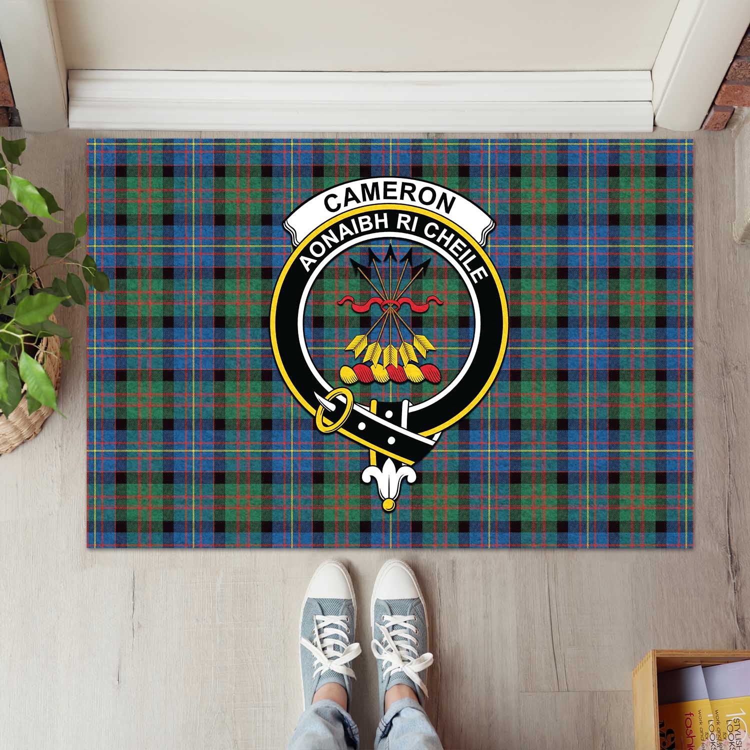 Cameron of Erracht Ancient Tartan Door Mat with Family Crest - Tartanvibesclothing