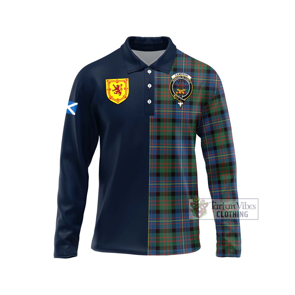 Tartan Vibes Clothing Cameron of Erracht Ancient Tartan Long Sleeve Polo Shirt with Scottish Lion Royal Arm Half Style