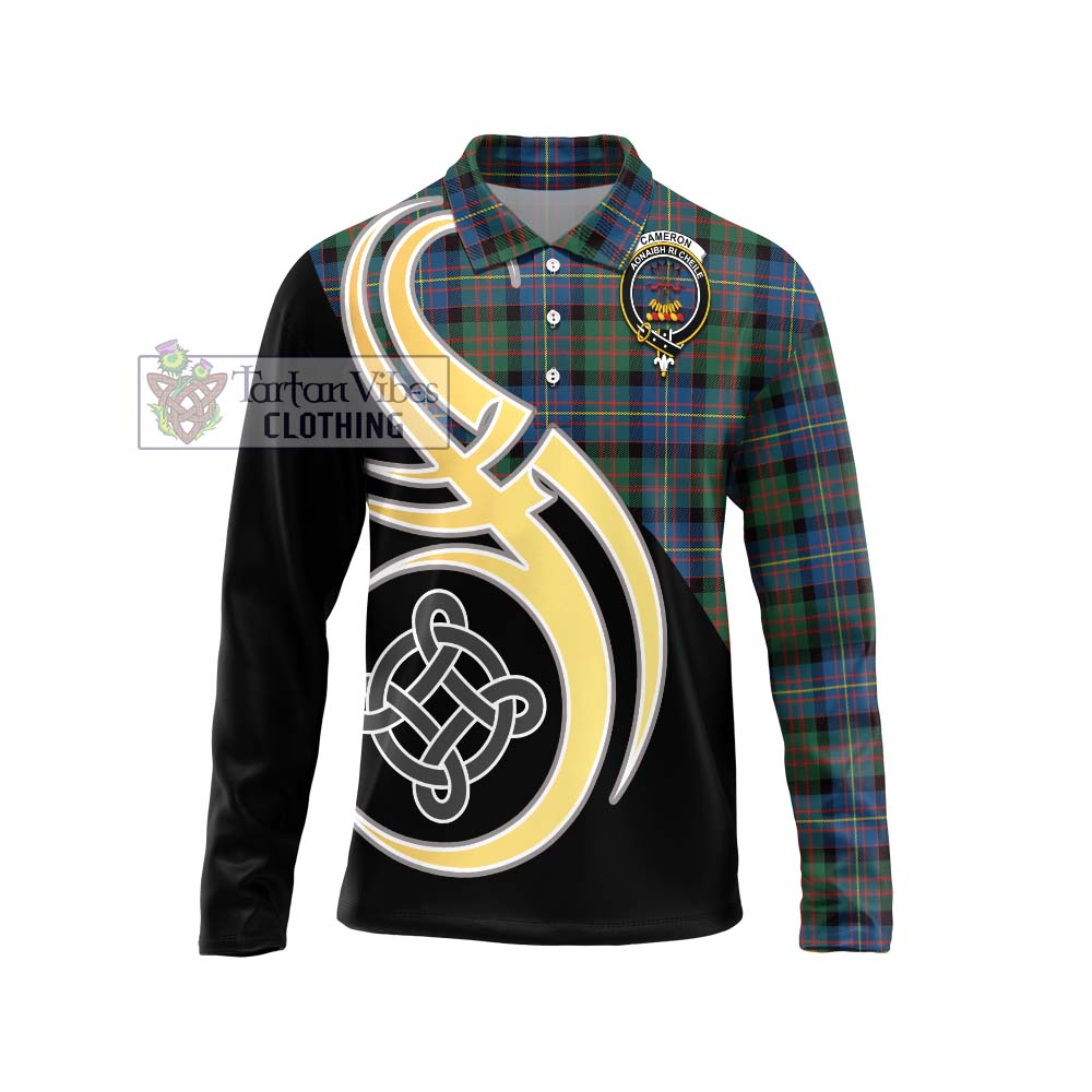 Cameron of Erracht Ancient Tartan Long Sleeve Polo Shirt with Family Crest and Celtic Symbol Style Unisex - Tartan Vibes Clothing