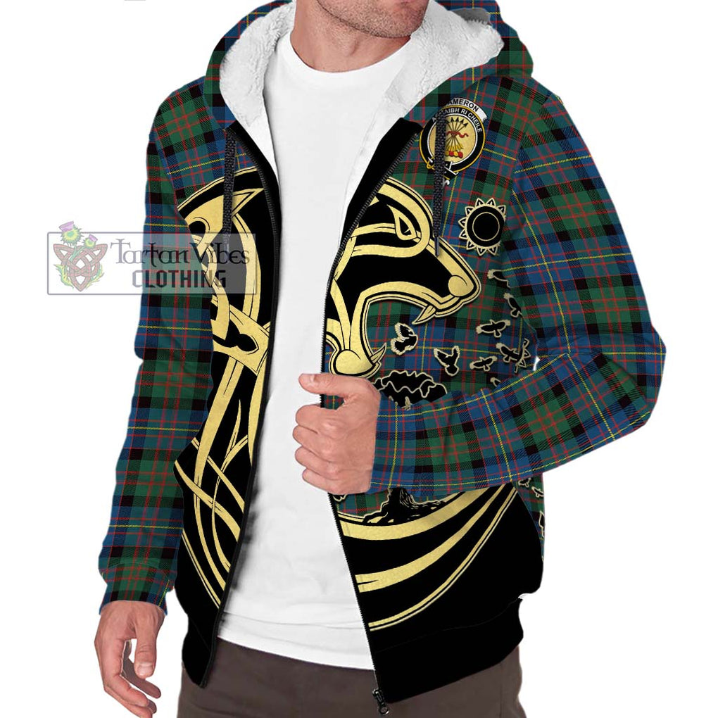 Cameron of Erracht Ancient Tartan Sherpa Hoodie with Family Crest Celtic Wolf Style Unisex S - Tartan Vibes Clothing