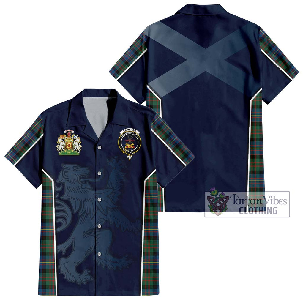 Cameron of Erracht Ancient Tartan Short Sleeve Button Shirt with Family Crest and Lion Rampant Vibes Sport Style Kid - Tartan Vibes Clothing