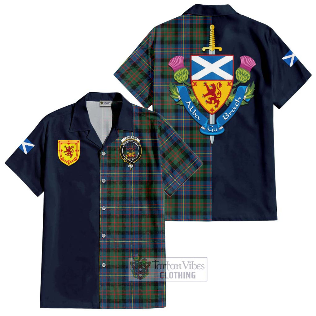 Tartan Vibes Clothing Cameron of Erracht Ancient Tartan Short Sleeve Button Shirt with Scottish Lion Royal Arm Half Style