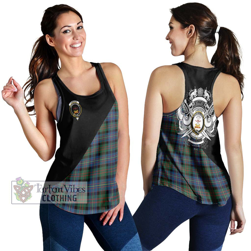 Cameron of Erracht Ancient Tartan Women's Racerback Tanks with Family Crest and Military Logo Style 4XL - Tartanvibesclothing Shop