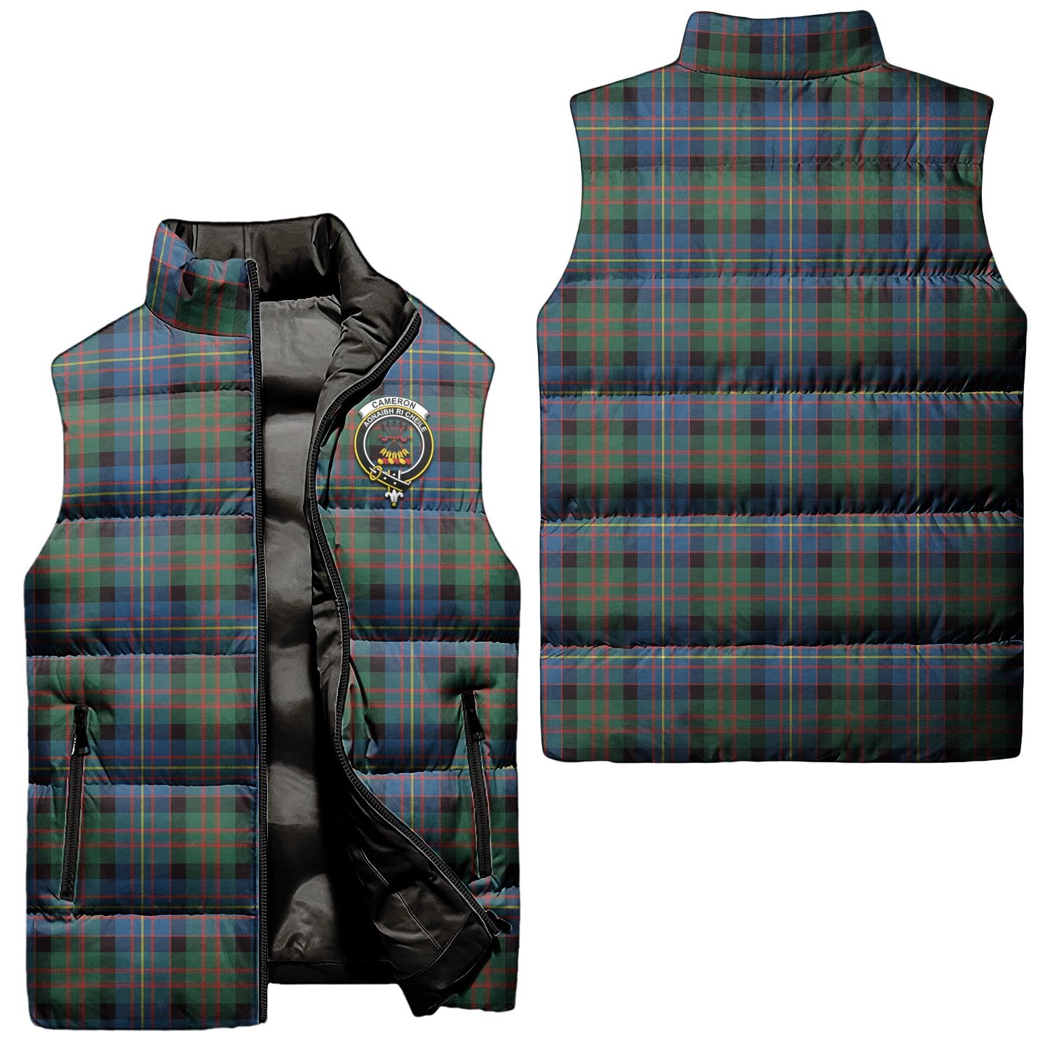 Cameron of Erracht Ancient Tartan Sleeveless Puffer Jacket with Family Crest Unisex - Tartanvibesclothing