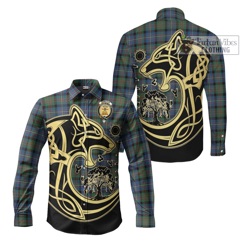 Cameron of Erracht Ancient Tartan Long Sleeve Button Shirt with Family Crest Celtic Wolf Style Men's Shirt S - Tartan Vibes Clothing