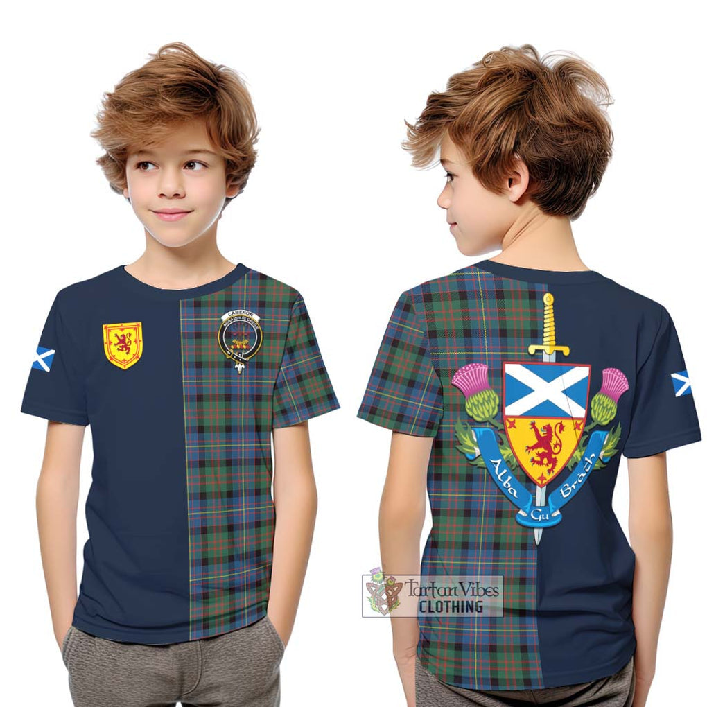 Tartan Vibes Clothing Cameron of Erracht Ancient Tartan Kid T-Shirt with Scottish Lion Royal Arm Half Style