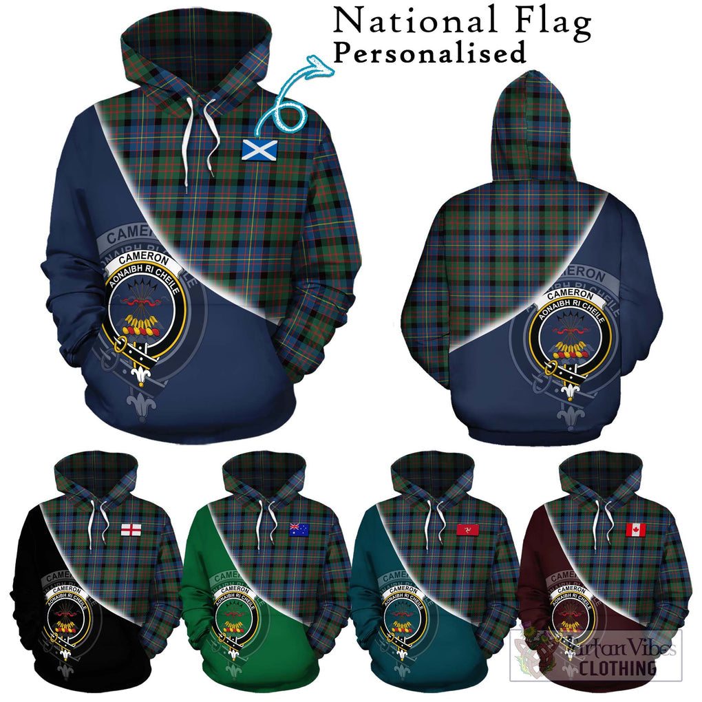 Cameron of Erracht Ancient Tartan Hoodie with Personalised National Flag and Family Crest Half Style Zip Hoodie - Tartanvibesclothing Shop