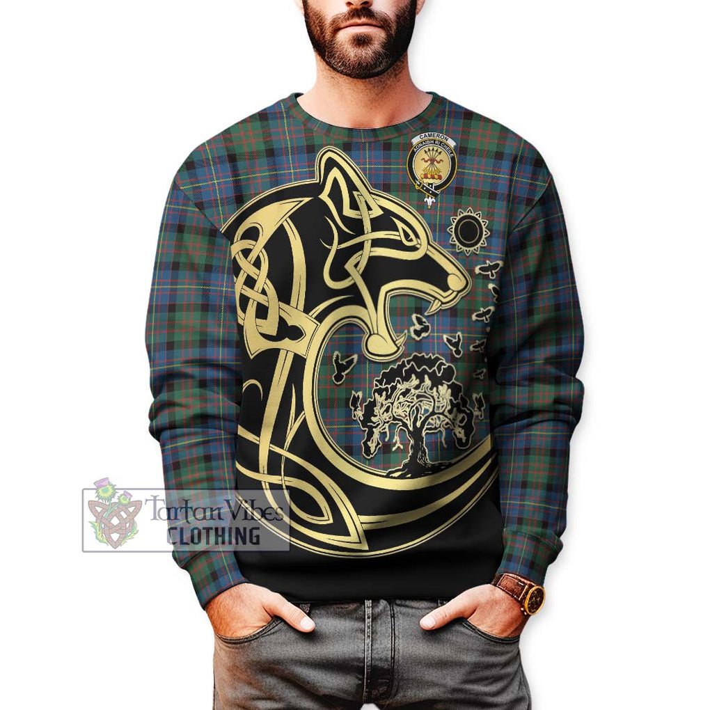 Cameron of Erracht Ancient Tartan Sweatshirt with Family Crest Celtic Wolf Style Unisex - Tartan Vibes Clothing