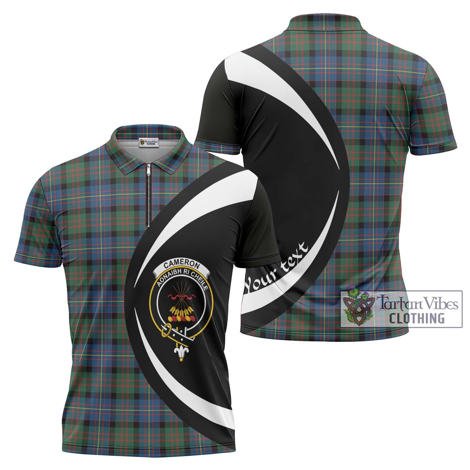 Tartan Vibes Clothing Cameron of Erracht Ancient Tartan Zipper Polo Shirt with Family Crest Circle Style