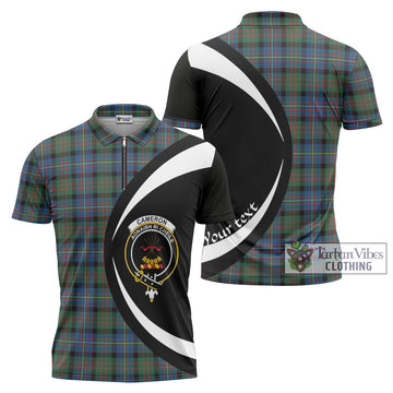 Cameron of Erracht Ancient Tartan Zipper Polo Shirt with Family Crest Circle Style