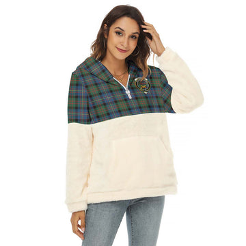 Cameron of Erracht Ancient Tartan Women's Borg Fleece Hoodie With Half Zip with Family Crest