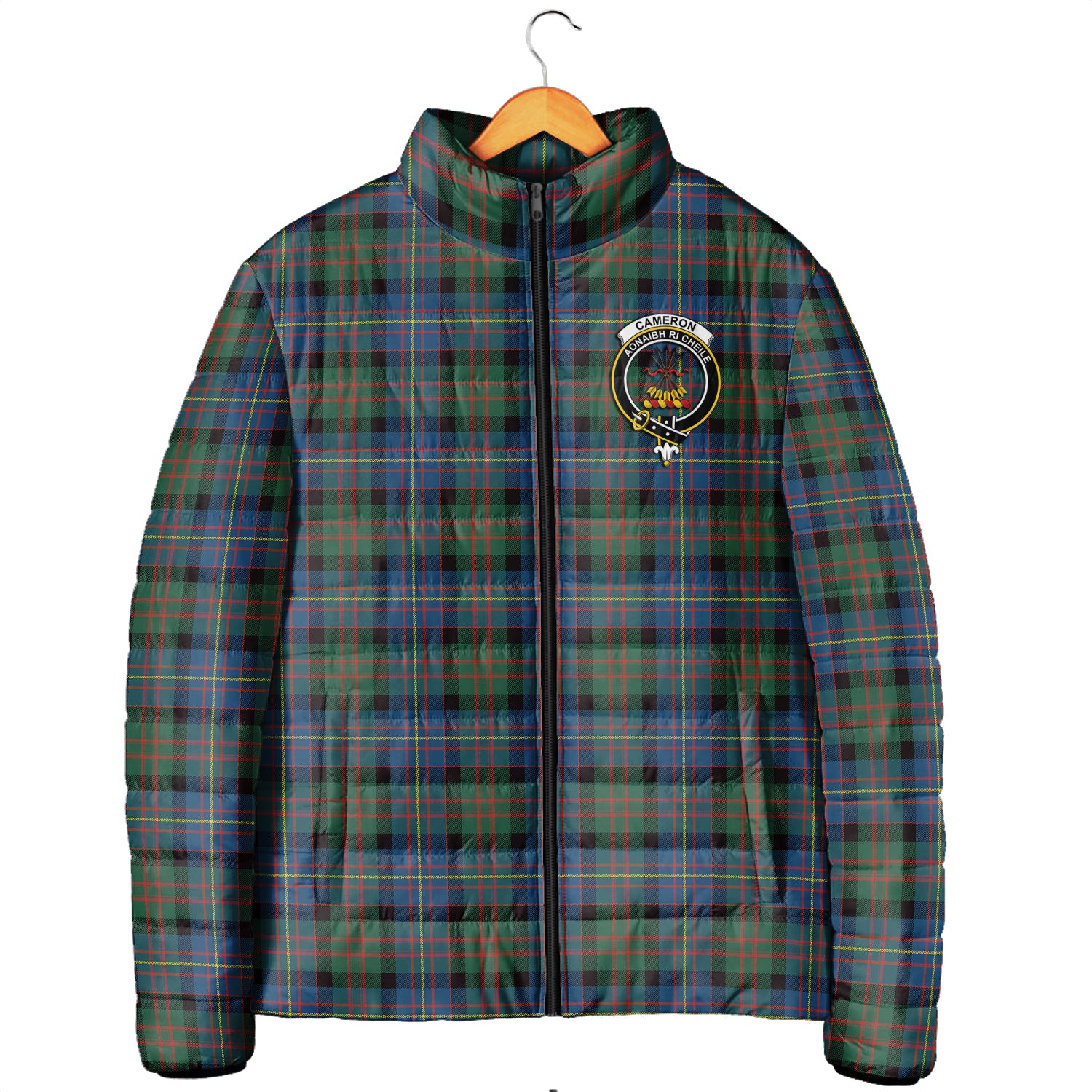 Cameron of Erracht Ancient Tartan Padded Jacket with Family Crest Men's Padded Jacket - Tartan Vibes Clothing