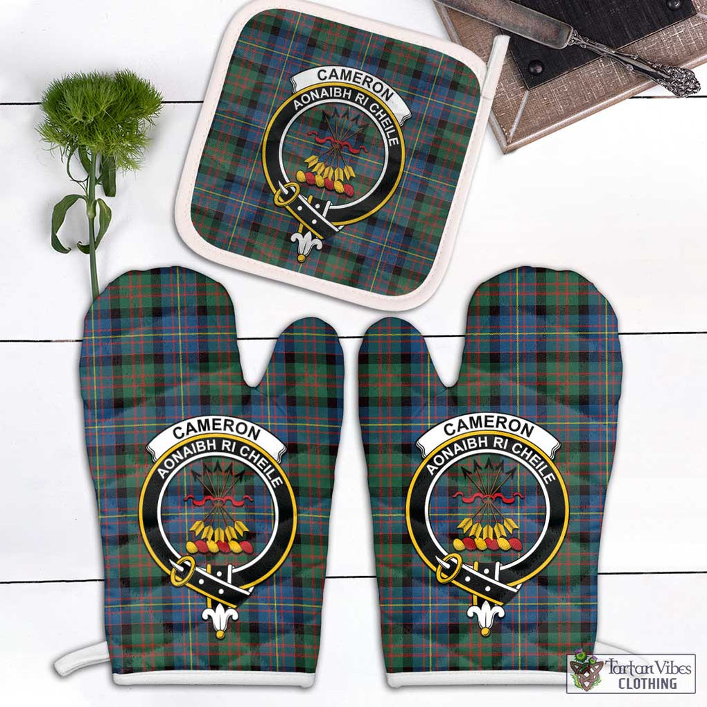 Cameron of Erracht Ancient Tartan Combo Oven Mitt & Pot-Holder with Family Crest Combo 1 Oven Mitt & 1 Pot-Holder White - Tartan Vibes Clothing